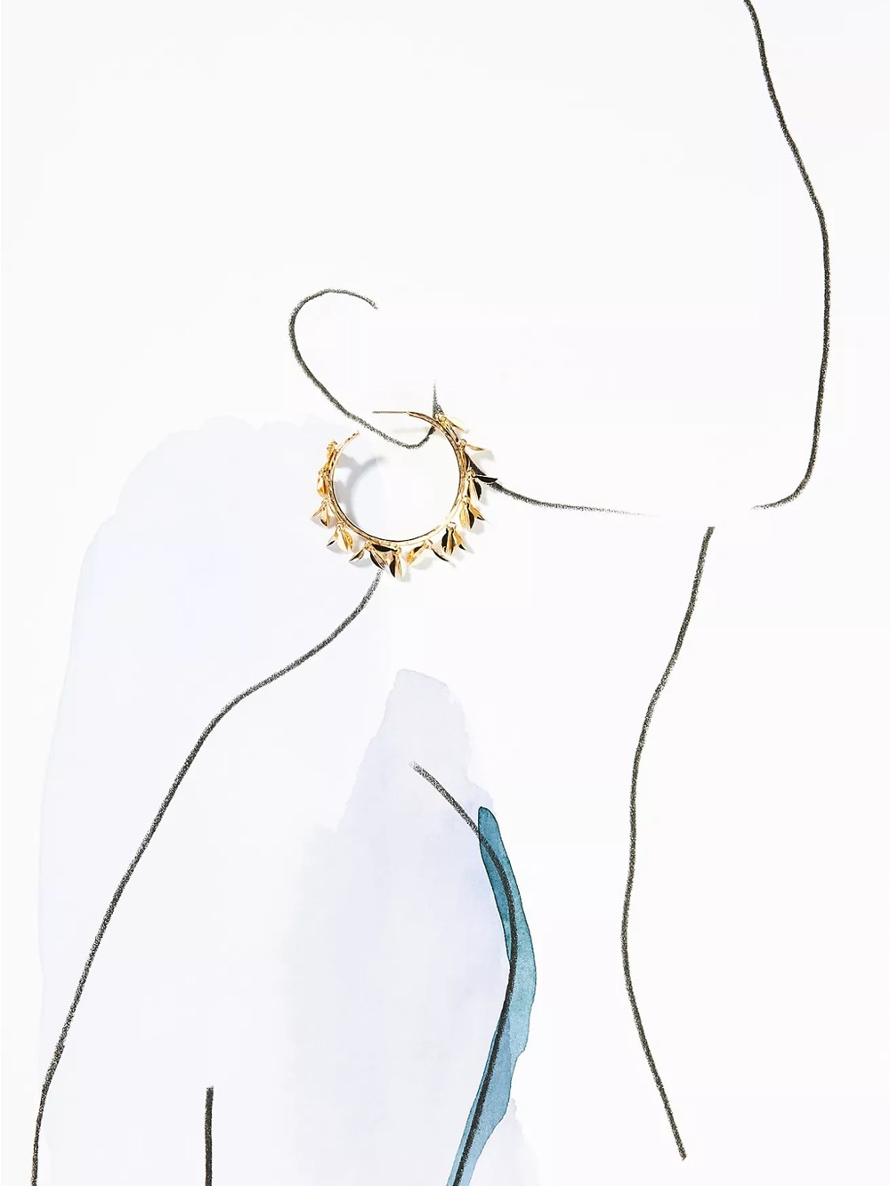 New Anthropologie Botanical Burst Gold Hoop Earrings - Picture 3 of 8